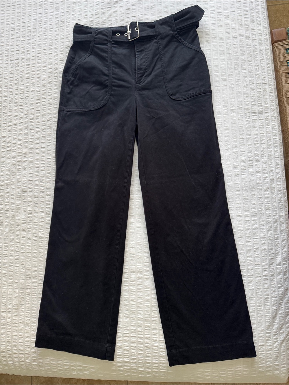 LOFT Black High-Waist Wide-Leg twill Trousers with removable belt in size 2